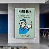 Alec Monopoly Rent Due Play Card Canvas Wall Art-ChandeliersDecor