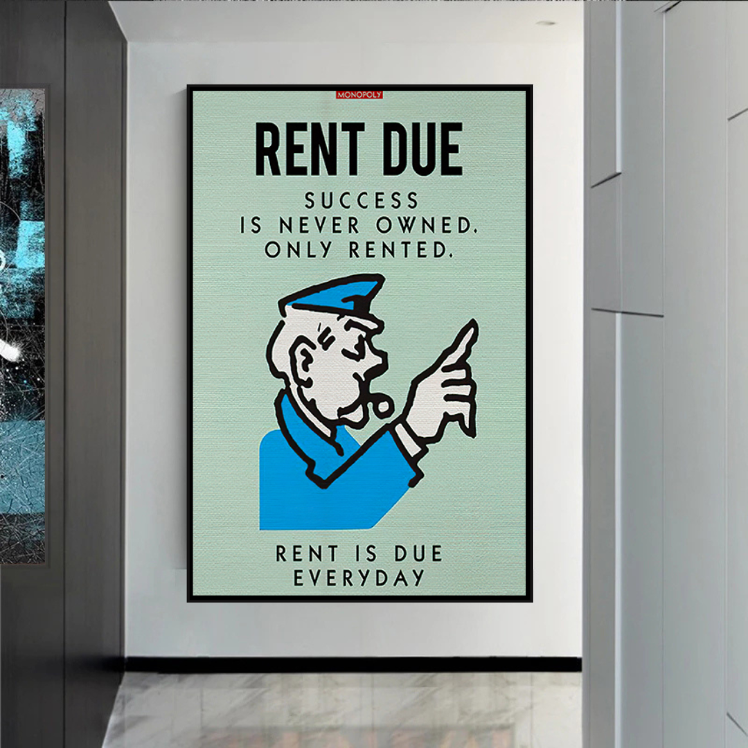 Alec Monopoly Rent Due Play Card Canvas Wall Art-ChandeliersDecor