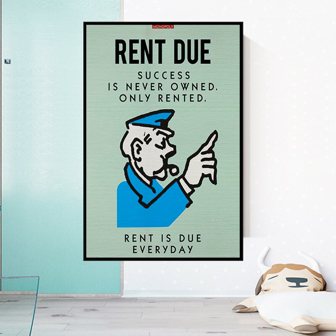 Alec Monopoly Rent Due Play Card Canvas Wall Art-ChandeliersDecor