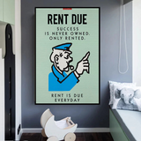 Alec Monopoly Rent Due Play Card Canvas Wall Art-ChandeliersDecor