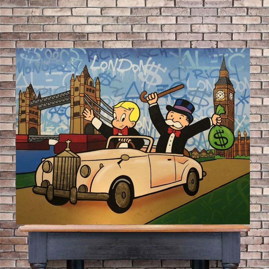 Alec Monopoly Richie Rich Money Canvas Wall Art-ChandeliersDecor