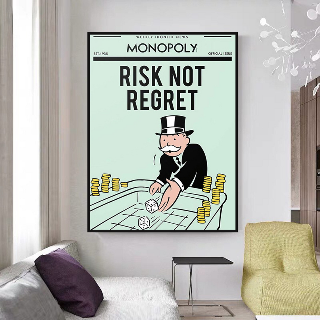 Alec Monopoly Risk Not Regret Play Card Canvas Wall Art