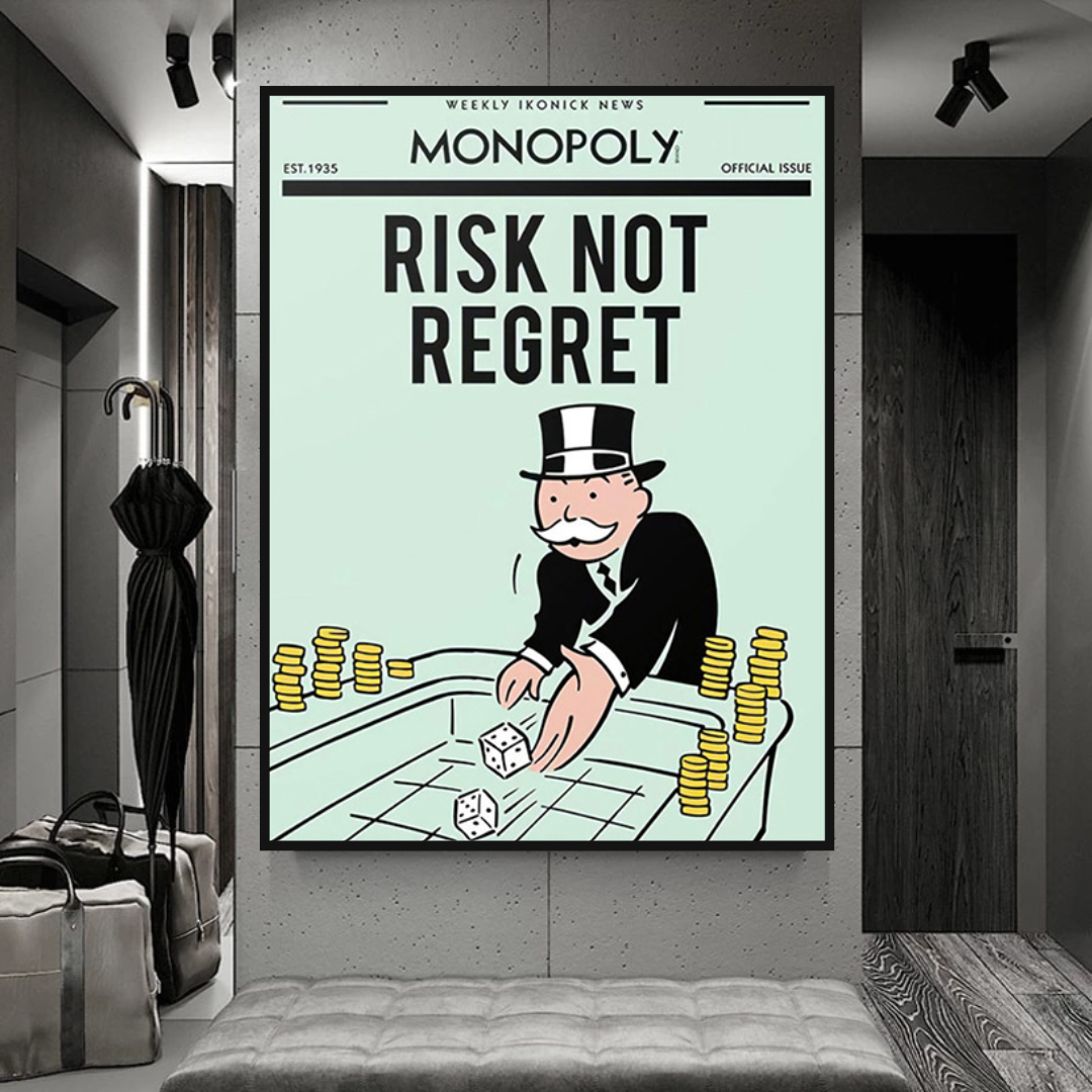 Alec Monopoly Risk Not Regret Play Card Canvas Wall Art-ChandeliersDecor