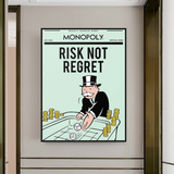 Alec Monopoly Risk Not Regret Play Card Canvas Wall Art-ChandeliersDecor