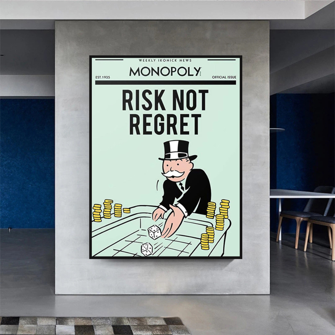 Alec Monopoly Risk Not Regret Play Card Canvas Wall Art-ChandeliersDecor