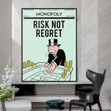 Alec Monopoly Risk Not Regret Play Card Canvas Wall Art-ChandeliersDecor