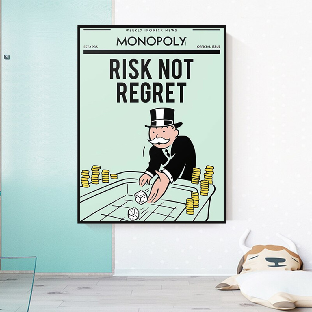 Alec Monopoly Risk Not Regret Play Card Canvas Wall Art-ChandeliersDecor