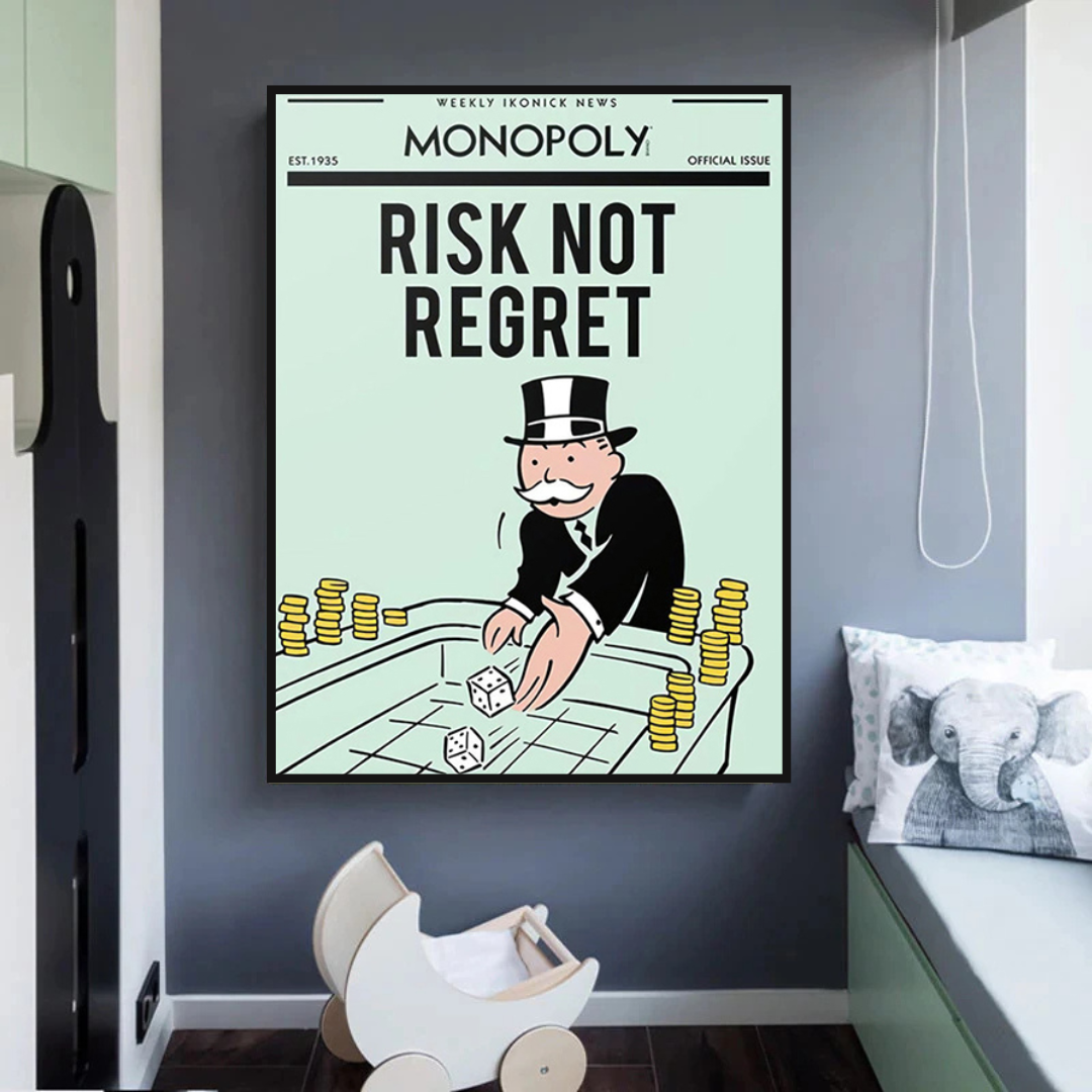 Alec Monopoly Risk Not Regret Play Card Canvas Wall Art-ChandeliersDecor