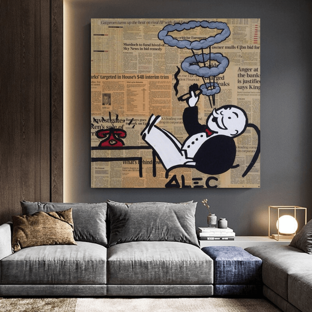 Alec Monopoly Smoking Cigar Canvas Wall Art-ChandeliersDecor