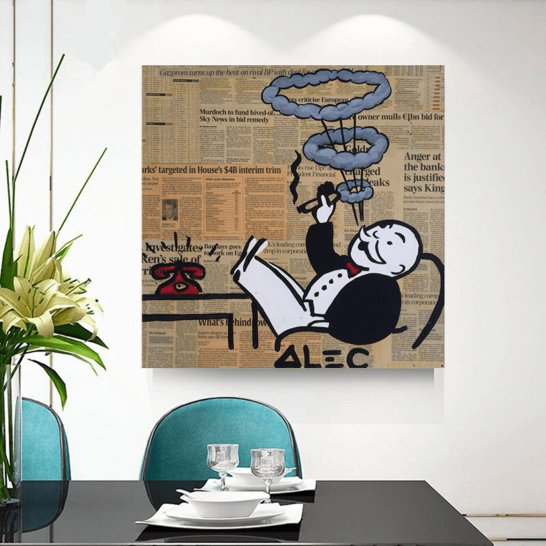 Alec Monopoly Smoking Cigar Canvas Wall Art-ChandeliersDecor