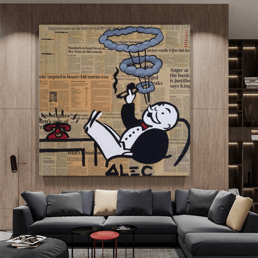 Alec Monopoly Smoking Cigar Canvas Wall Art-ChandeliersDecor