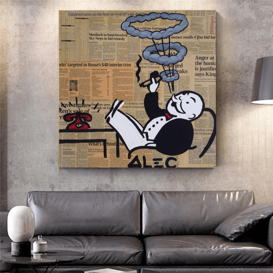 Alec Monopoly Smoking Cigar Canvas Wall Art-ChandeliersDecor