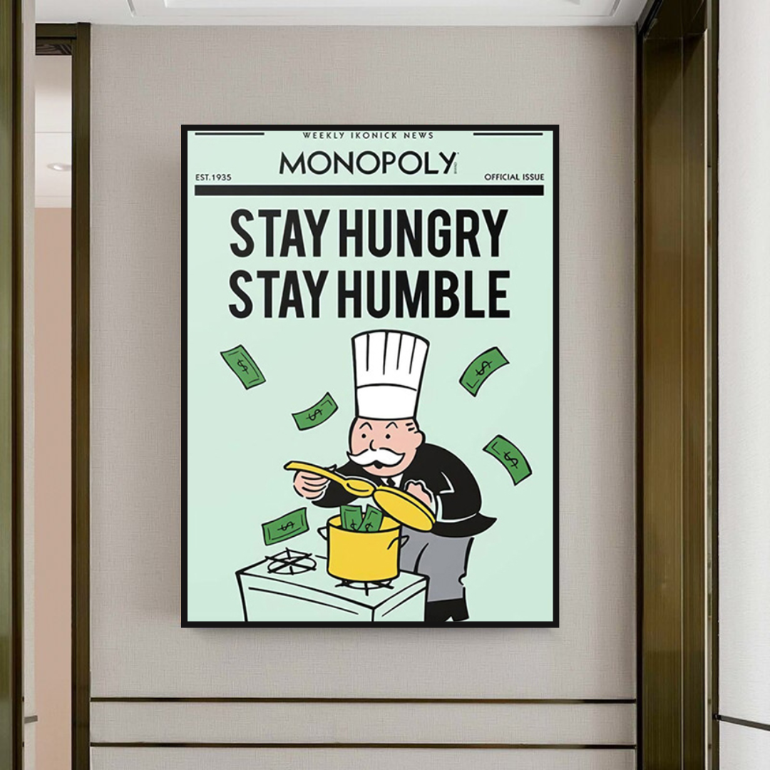 Alec Monopoly „Stay Hungry Stay Humble“-Spielkarten-Leinwandkunst 