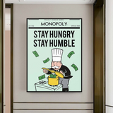 Alec Monopoly Stay Hungry Stay Humble Play Card Canvas Wall Art-ChandeliersDecor