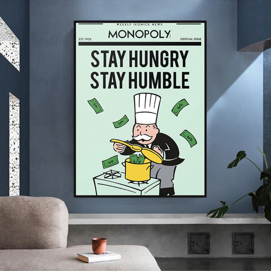 Alec Monopoly Stay Hungry Stay Humble Play Card Canvas Wall Art-ChandeliersDecor