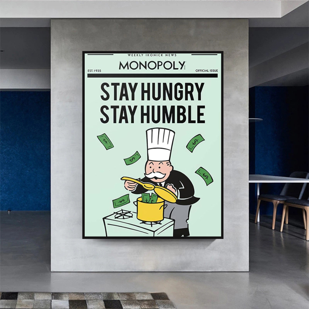 Alec Monopoly Stay Hungry Stay Humble Play Card Canvas Wall Art-ChandeliersDecor