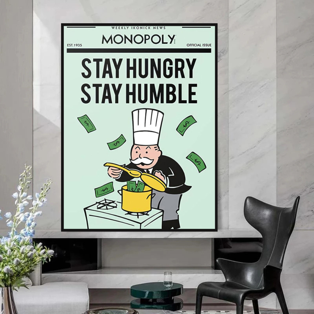 Alec Monopoly „Stay Hungry Stay Humble“-Spielkarten-Leinwandkunst 