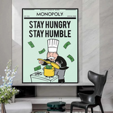 Alec Monopoly Stay Hungry Stay Humble Play Card Canvas Wall Art-ChandeliersDecor