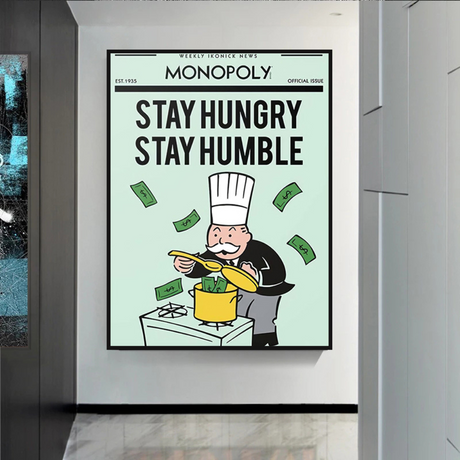 Alec Monopoly Stay Hungry Stay Humble Play Card Canvas Wall Art-ChandeliersDecor