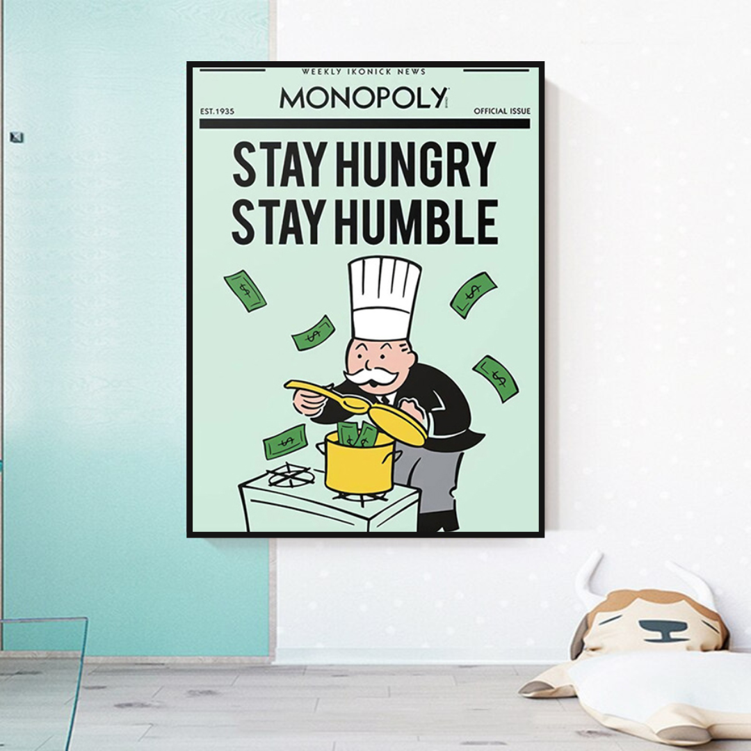 Alec Monopoly Stay Hungry Stay Humble Play Card Canvas Wall Art-ChandeliersDecor