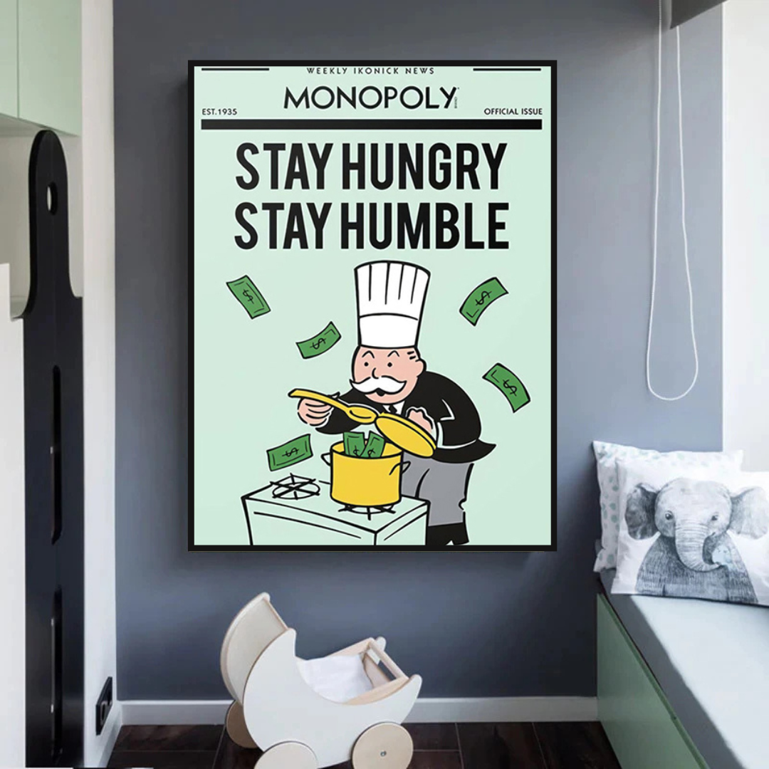 Alec Monopoly Stay Hungry Stay Humble Play Card Canvas Wall Art
