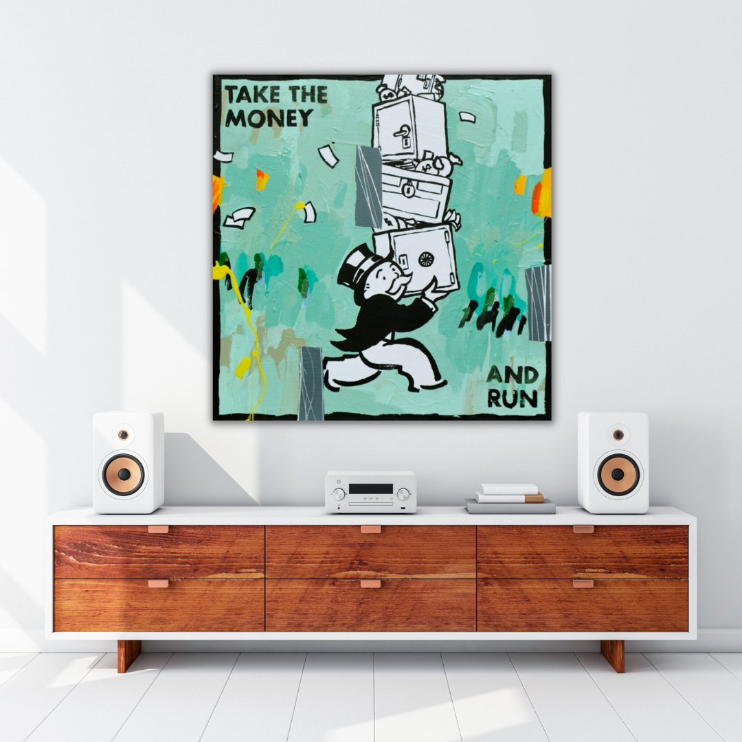 Alec Monopoly Take the money and Run Canvas Wall Art-ChandeliersDecor