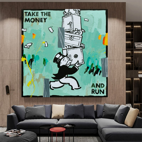 Alec Monopoly Take the money and Run Canvas Wall Art-ChandeliersDecor