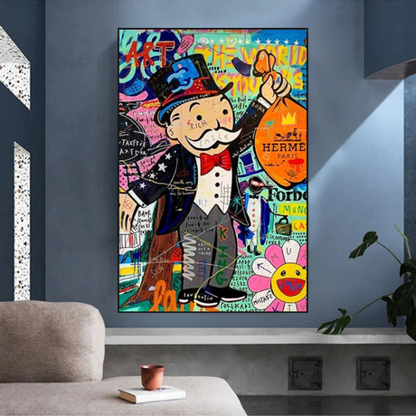 Alec Monopoly The World is Yours Money Bag Canvas Wall Art-ChandeliersDecor