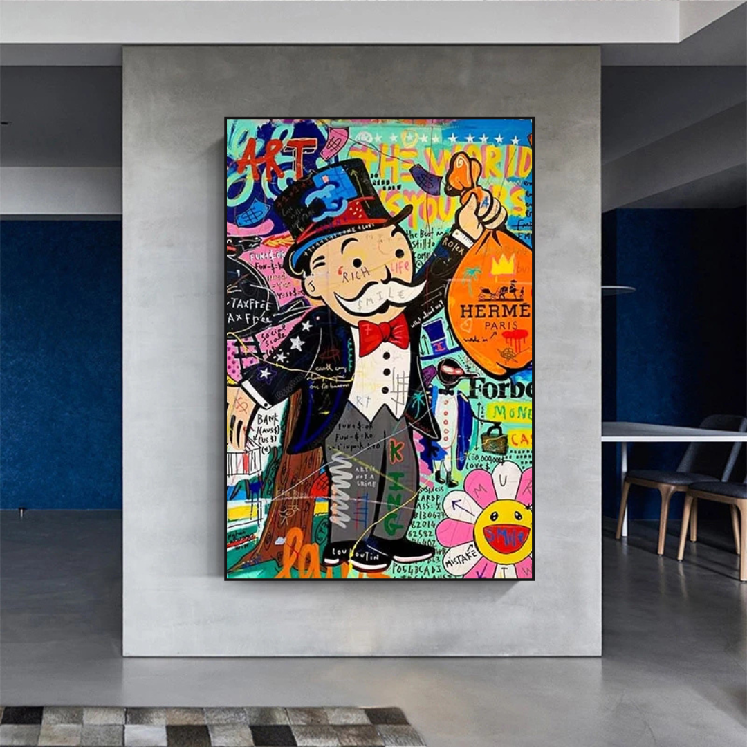 Alec Monopoly The World is Yours Money Bag Canvas Wall Art-ChandeliersDecor
