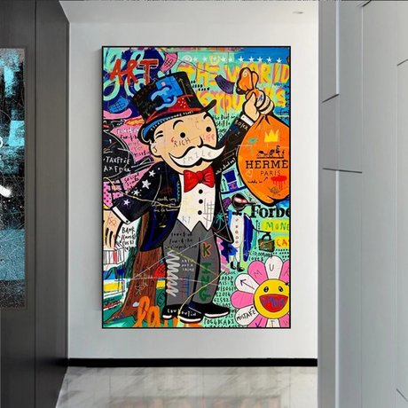 Alec Monopoly The World is Yours Money Bag Canvas Wall Art-ChandeliersDecor