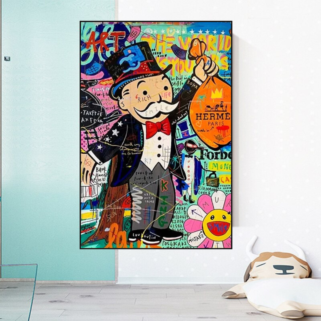 Alec Monopoly The World is Yours Money Bag Canvas Wall Art-ChandeliersDecor