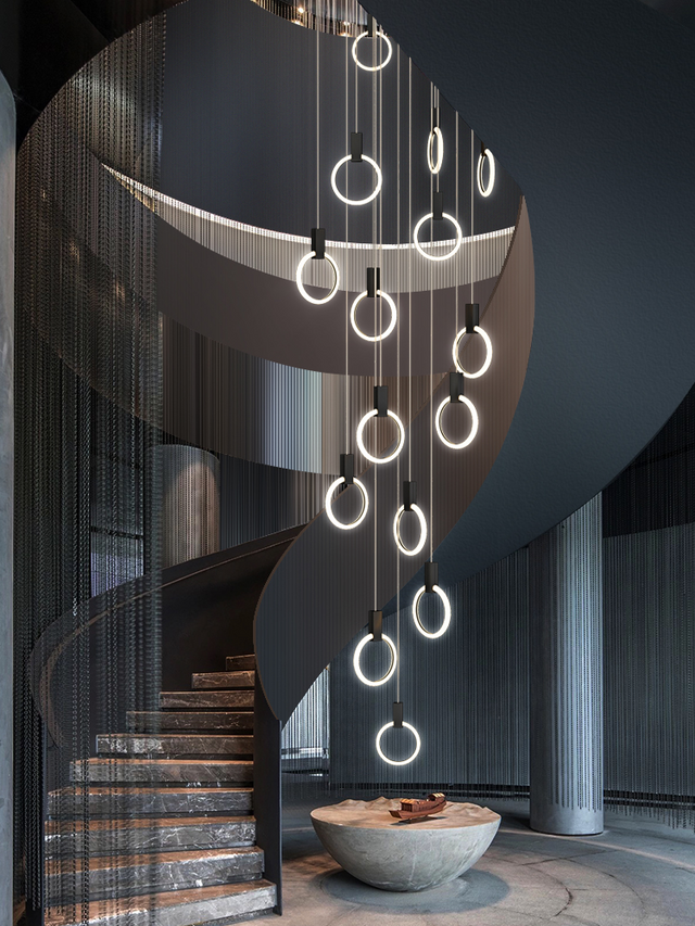 Aluminium Black Rings Long pendant lamp