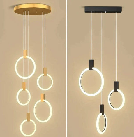 Aluminium Black Rings Long pendant lamp-ChandeliersDecor