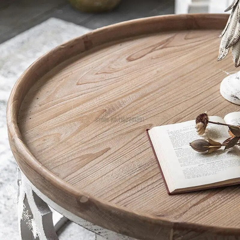 American Retro Solid Oak Wood Coffee Table Set-ChandeliersDecor