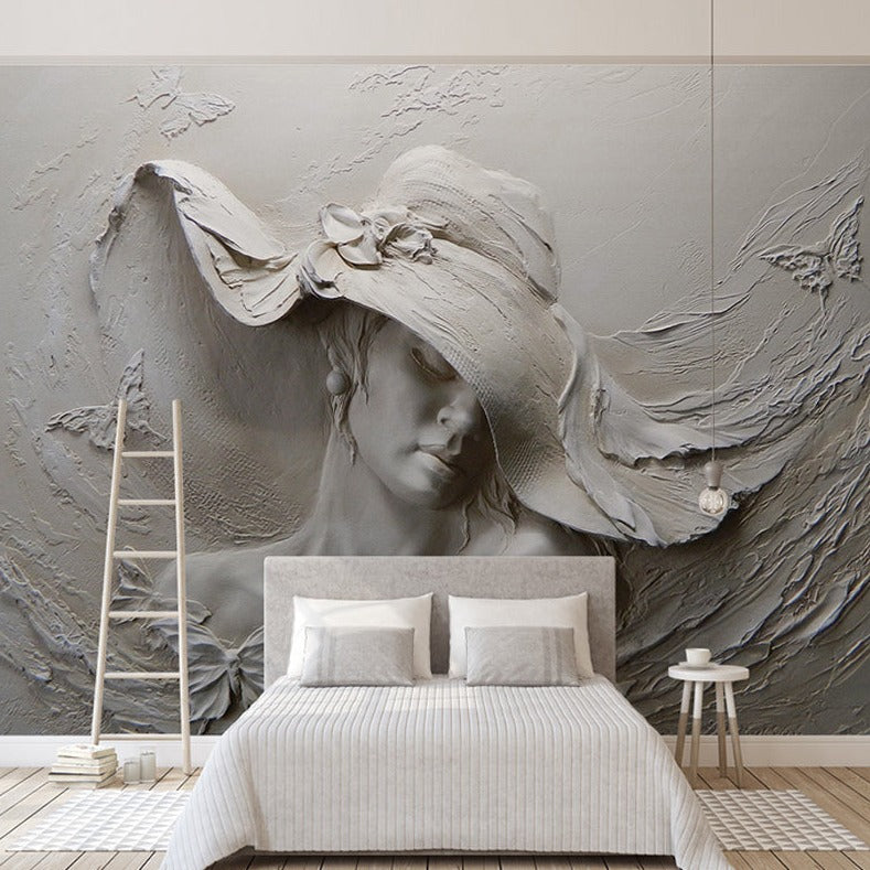 Ancient Style Lady with Hat Wallpaper for Home Wall Decor-ChandeliersDecor