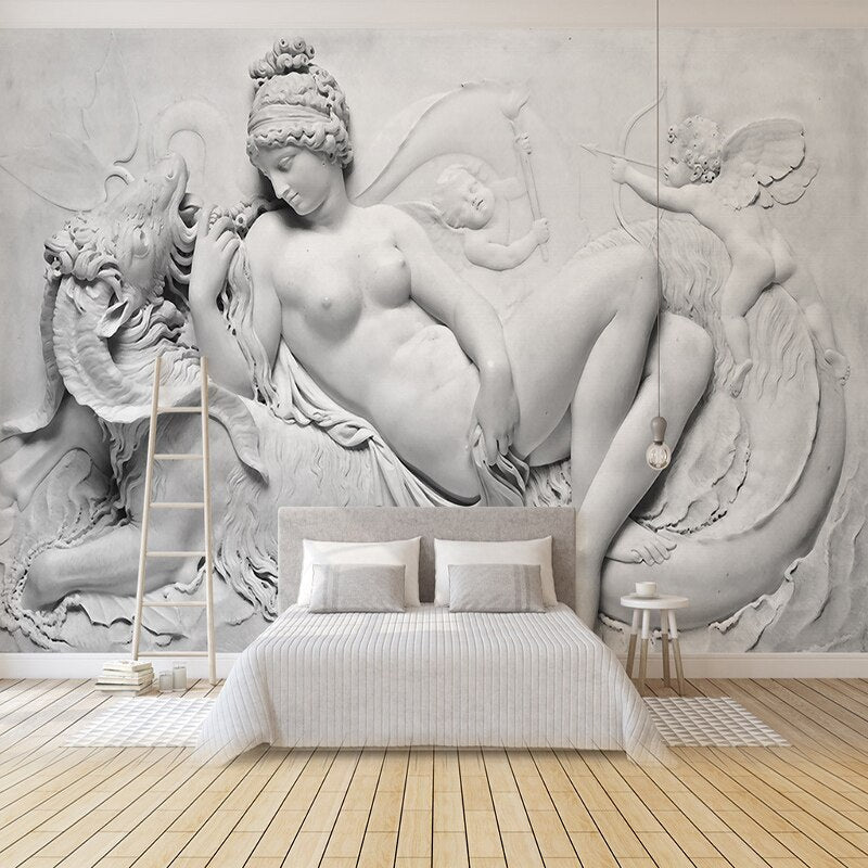 Ancient Theme Mountain Carving Wallpaper for Home Wall Decor