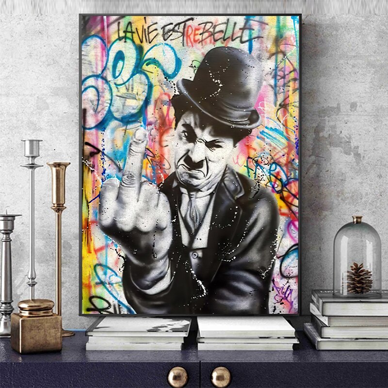 Angry Chaplin Canvas Wall Art-ChandeliersDecor
