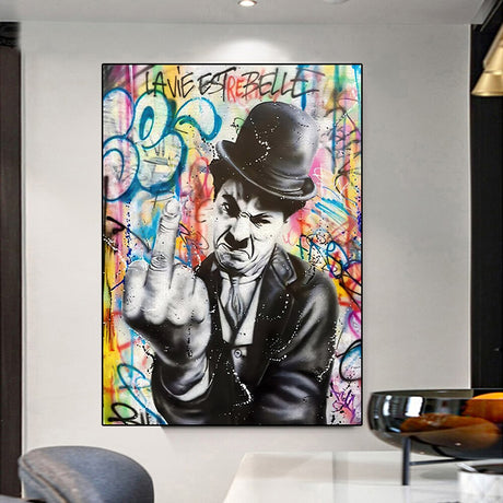 Angry Chaplin Canvas Wall Art-ChandeliersDecor