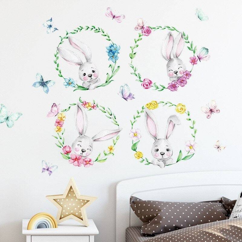 Animals hanging from Balloons Wall decal | Bunny Rabbit Set | Gifts for kids