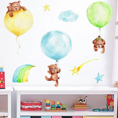 Animal hanging from Balloons Wall decal | Baby Room Decals | Gifts for kids