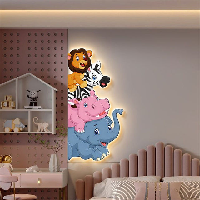 Animal Murals Led Wall Lamp With Plug Wire For Kids Room-ChandeliersDecor