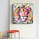 Animals Graffiti Lion With Crown Canvas Wall Art-ChandeliersDecor