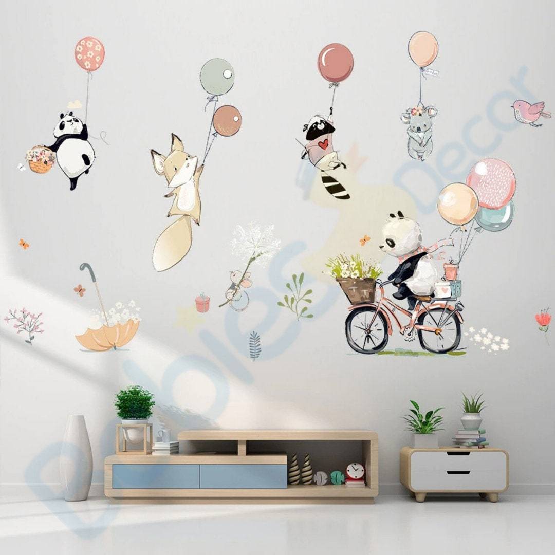 Animals hanging from Balloons Wall decal | Animal Wall Stickers | Nursery Wall Stickers