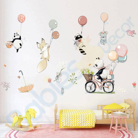 Animals hanging from Balloons Wall decal | Animal Wall Stickers | Nursery Wall Stickers