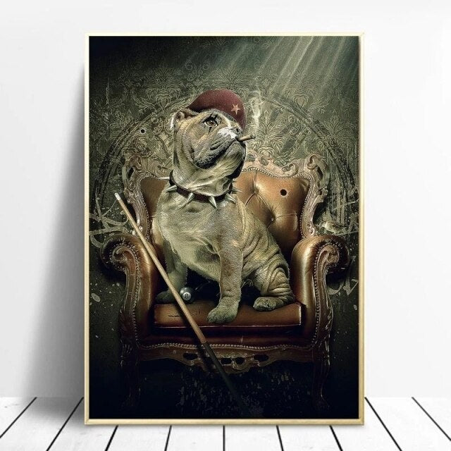 Animals Lions and Dogs Playing Billiards Canvas Wall Art-ChandeliersDecor