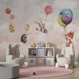 Animals on Balloon - Kids Nursery Wallpaper Mural-ChandeliersDecor.com