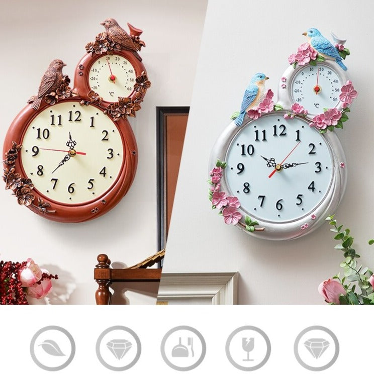 Antique Decor Wall Clock with Thermometer for Temperature