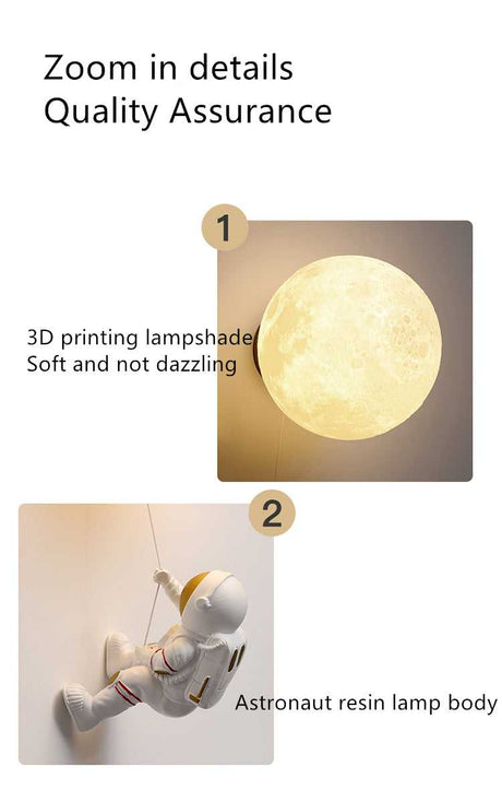 Astronaut on Moon Wall Lamp - Kids Room Lighting-ChandeliersDecor