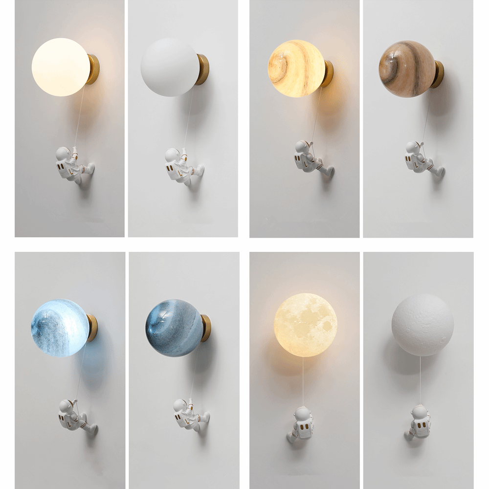 Astronaut on Moon Wall Lamp - Kids Room Lighting-ChandeliersDecor