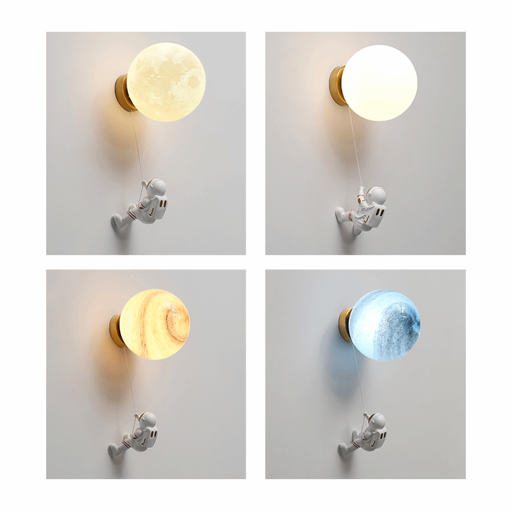 Astronaut on Moon Wall Lamp - Kids Room Lighting-ChandeliersDecor